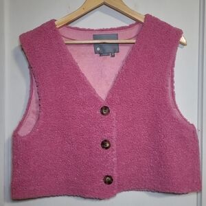 Anthropologie Pink Rose Sherpa Cropped Vest One Size